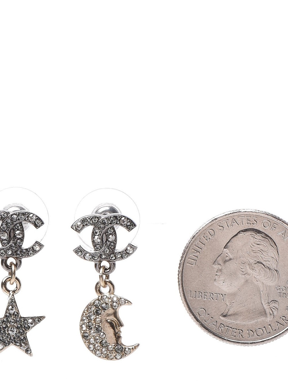 CHANEL Crystal CC Star Moon Dangle Earrings with Box and Pouch Authentic w/COA - Picture 4 of 6
